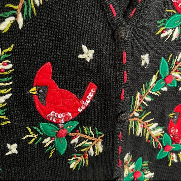 Vintage Bobbie Brooks Christmas Cardinal Holiday Embroidered Sweater Vest sz XL - Picture 6 of 9